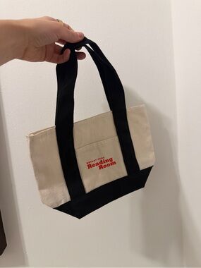 Canvas Tote Bag with 'Reading Room' Logo Bryant Park- book tote Cream & Black